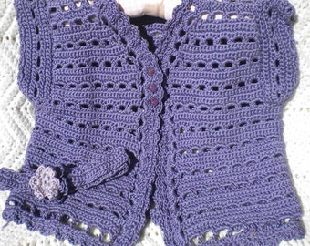 Crocheted Toddler Sweater Violet Cotton Yarn, Headband, Easter, Spring  2T