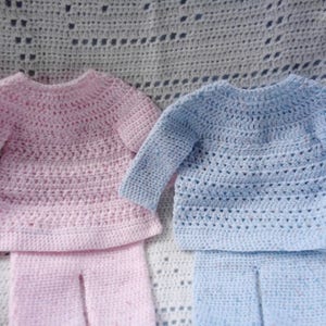 Crocheted Newborn Top Pants Set Baby Boy Sirdar Snuggly Blue Yarn image 5