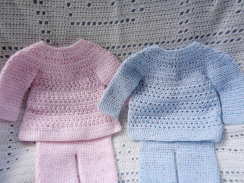 Crocheted Newborn Top Pants Set Baby Boy Sirdar Snuggly Blue Yarn image 5