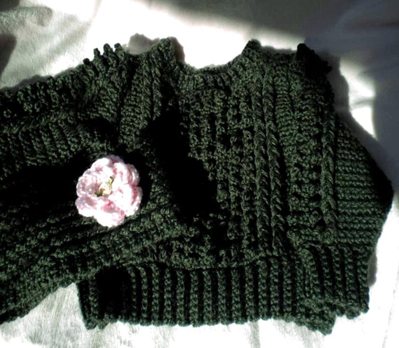 Crocheted IrishKnit Pullover Sweater 2T Sage Green  w. image 0