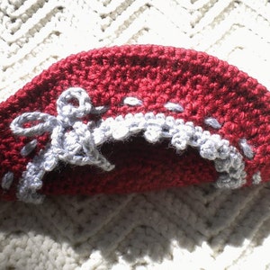 Crocheted Sweater Beret Toddler Girl Autumn Red Flannel Grey Picot Trim 2T image 3