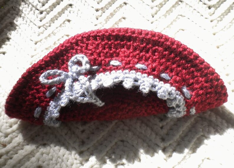 Crocheted Sweater Beret Toddler Girl Autumn Red Flannel Grey Picot Trim 2T image 3