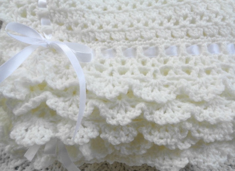 Crocheted Victorian Baby Afghan, Crib Blanket in Ecru Lace Border image 3