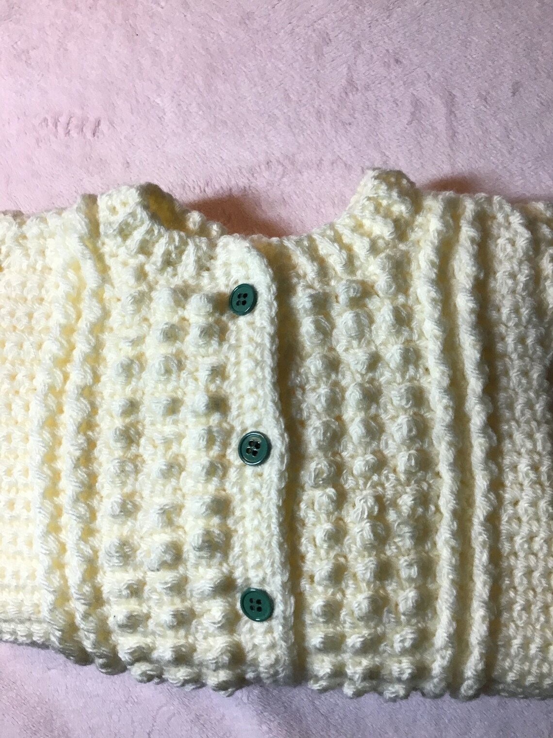 Crocheted Baby Irish Knit Sweater W Matching Hat W Sage Green Flower