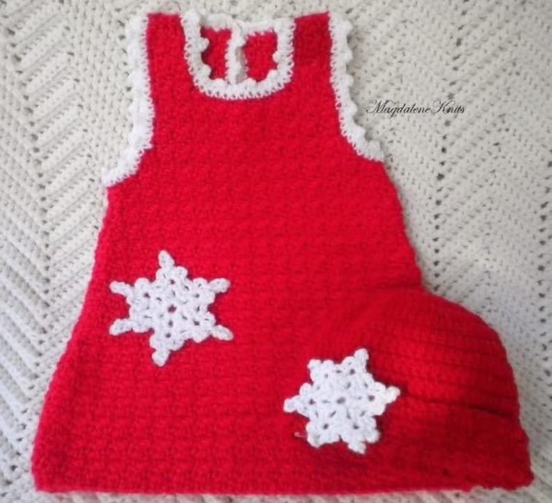 Crocheted Christmas Red Jumper Infant w Snowflake Applique and image 0