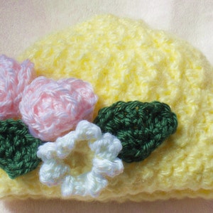 Crocheted Infant Cloche Hat Soft Yellow Crocheted Flowers image 1