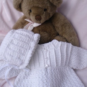 Crocheted Newborn Sweater Bonnet Baby Girl White 0 3mo image 2
