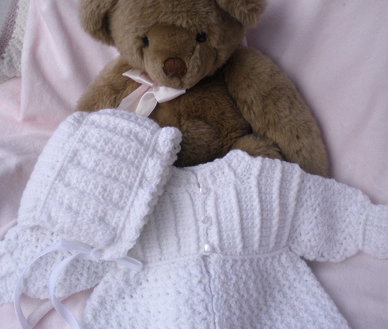 Crocheted Newborn Sweater Bonnet Baby Girl White 0 3mo image 2