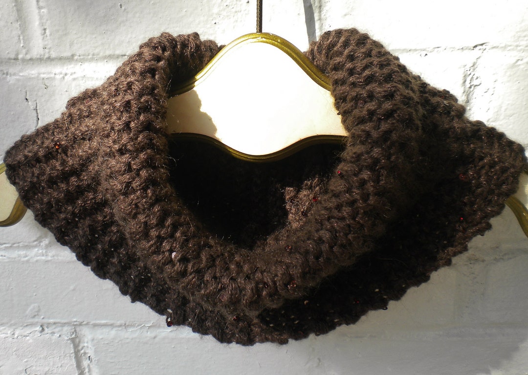 Knitted Cowl Neckwarmer in Chocolate Brown With Topaz Sequins - Etsy