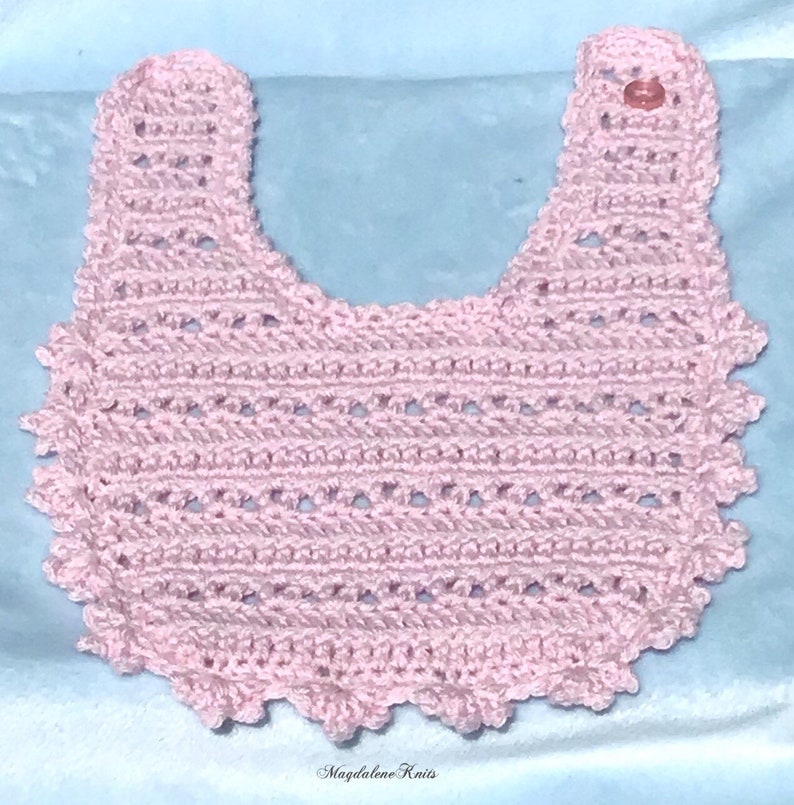 Crocheted Baby Bibs Pink Blue White Lambs Wool set of 3 image 2