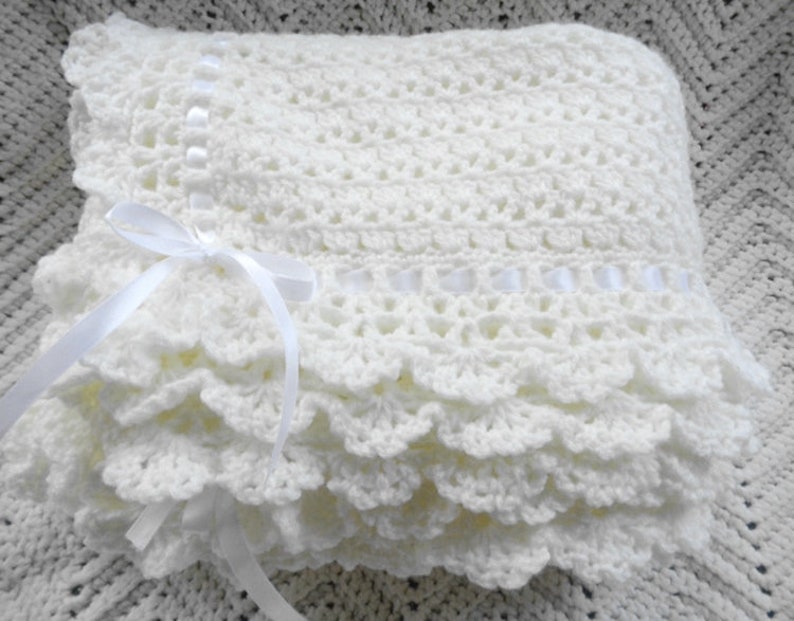 Crocheted Victorian Baby Afghan Crib Blanket in Ecru Lace image 0