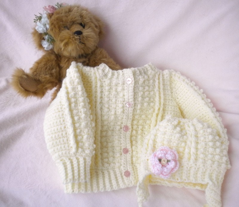 Crocheted Baby Irish Knit Sweater Infant Toddler sizes w Hat Etsy