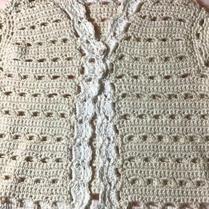 Crocheted Infant Sweater Ecru White Trim 6 12 mo image 3