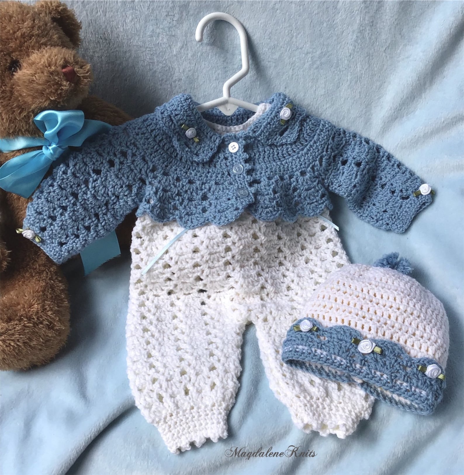 Crocheted Newborn Jumpsuit Jacket Hat Baby Girl 3piece Set Etsy