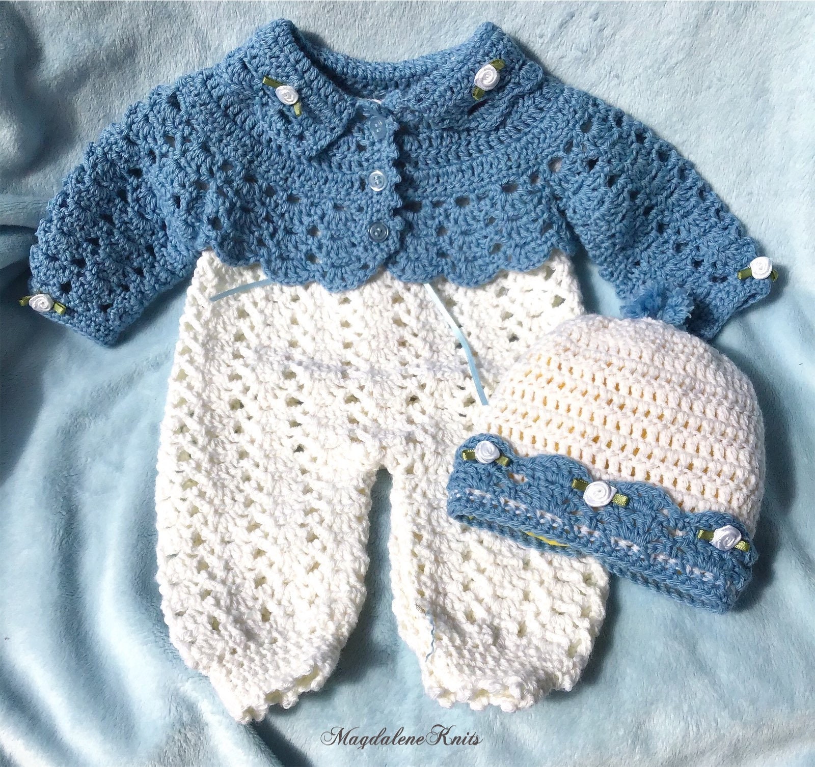Crocheted Newborn Jumpsuit Jacket Hat Baby Girl 3piece Set Etsy New