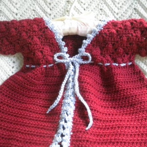 Crocheted Sweater Beret Toddler Girl Autumn Red Flannel Grey Picot Trim 2T image 2