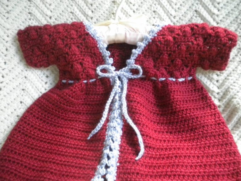 Crocheted Sweater Beret Toddler Girl Autumn Red Flannel Grey Picot Trim 2T image 2