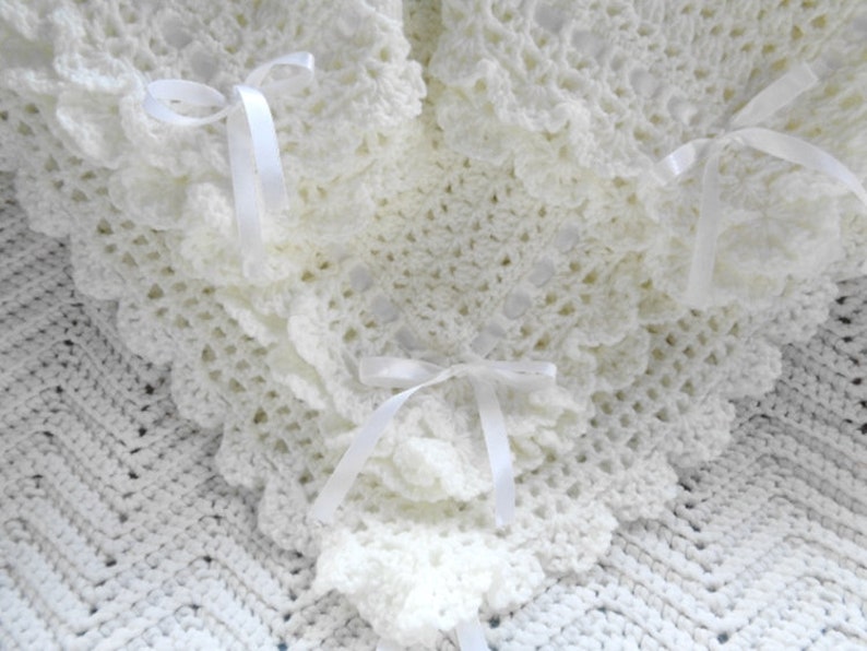 Crocheted Victorian Baby Afghan Crib Blanket in Ecru Lace image 0