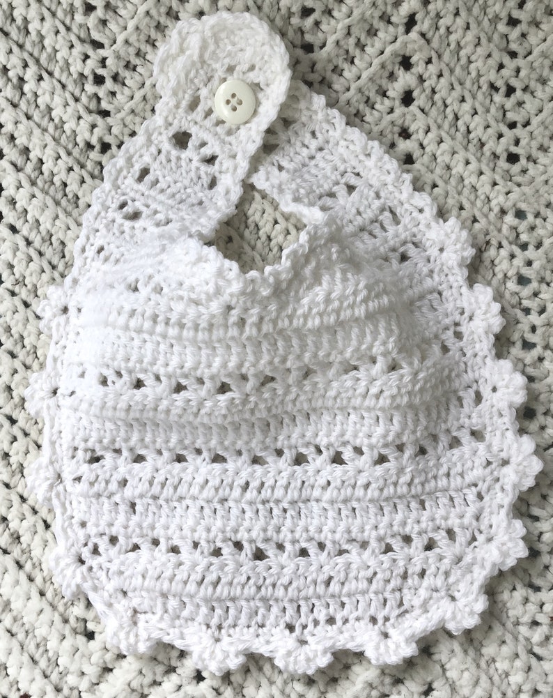Crocheted Baby Bibs Pink Blue White Lambs Wool set of 3 image 5