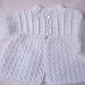 Crocheted Newborn Sweater Bonnet Baby Girl White 0 3mo image 3