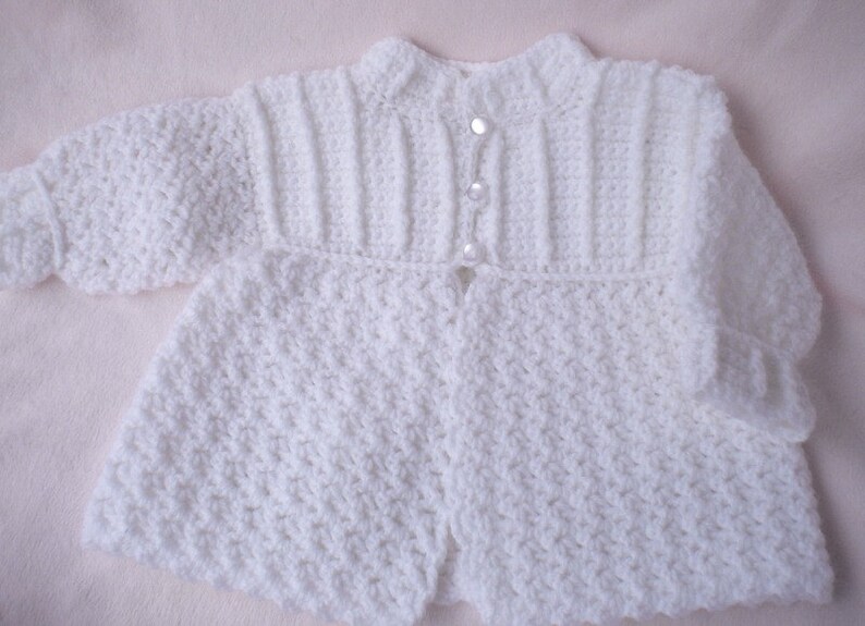 Crocheted Newborn Sweater Bonnet Baby Girl White 0 3mo image 3