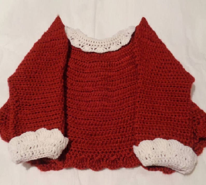 Crocheted Infant Bolero Sweater w Lace Collar Cuffs Autumn Red 12 18 mo image 3