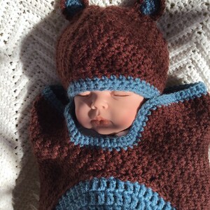 Crocheted Baby Bear Cocoon Hat Newborn 0 6 mo