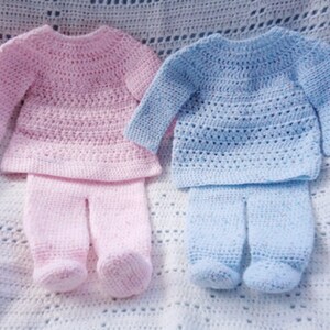 Crocheted Newborn Top Pants Set Baby Boy Sirdar Snuggly Blue Yarn image 4