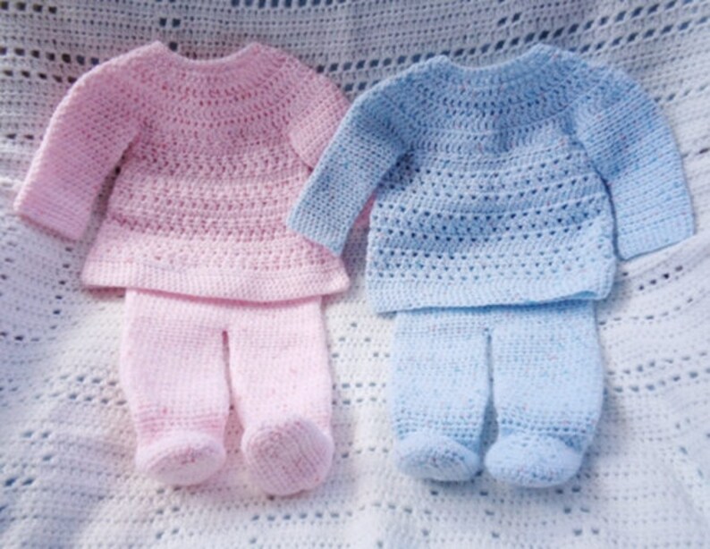 Crocheted Newborn Top Pants Set Baby Boy Sirdar Snuggly Blue Yarn image 4