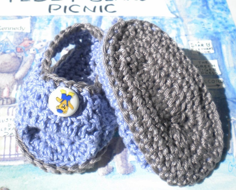 Crocheted Sandals Infant Boy 6 9 mo Blue Cotton Yarn image 4