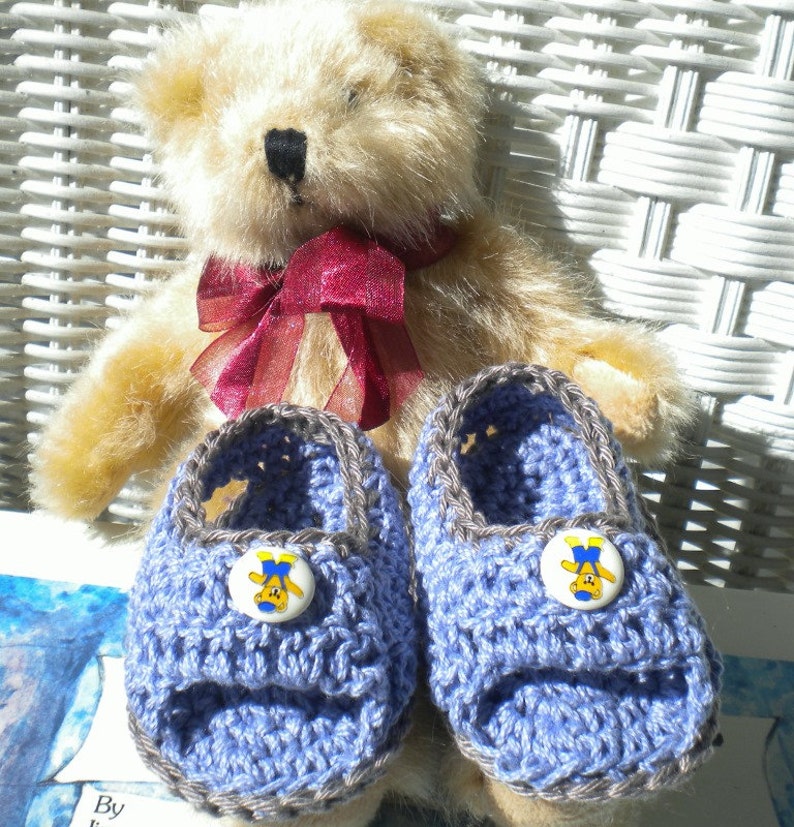 Crocheted Sandals Infant Boy 6 9 mo Blue Cotton Yarn image 1