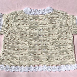 Crocheted Infant Sweater Ecru White Trim 6 12 mo image 4