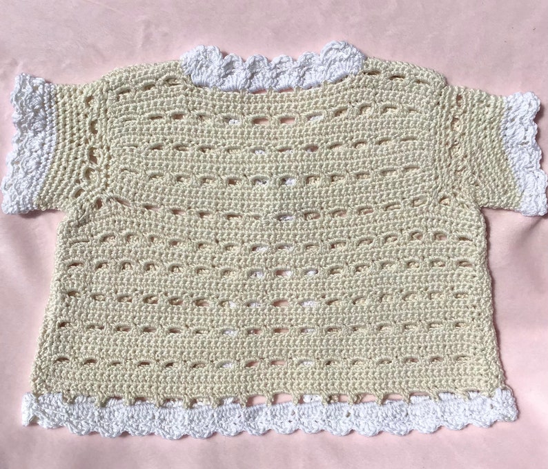 Crocheted Infant Sweater Ecru White Trim 6 12 mo image 4