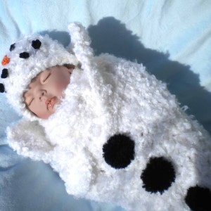 Crocheted Newborn Cocoon Snowman w Matching Hat Scarf Newborn 0 3 mo image 2