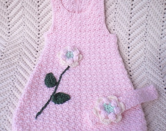 Crochet Newborn Sundress Pink w Headband Baby Girl 0 3 mo w Headband