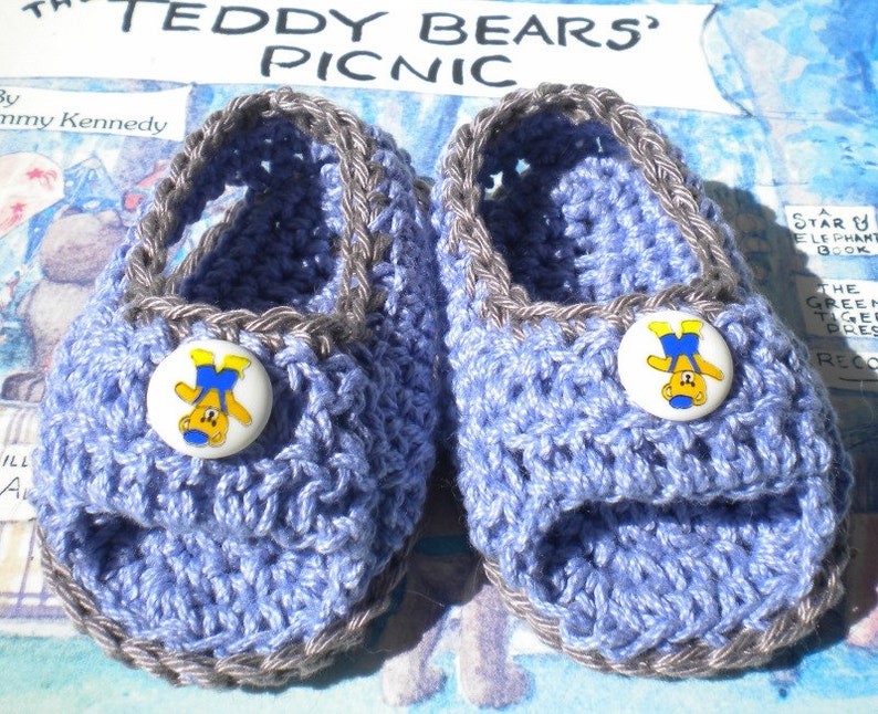 Crocheted Sandals Infant Boy 6 9 mo Blue Cotton Yarn image 2