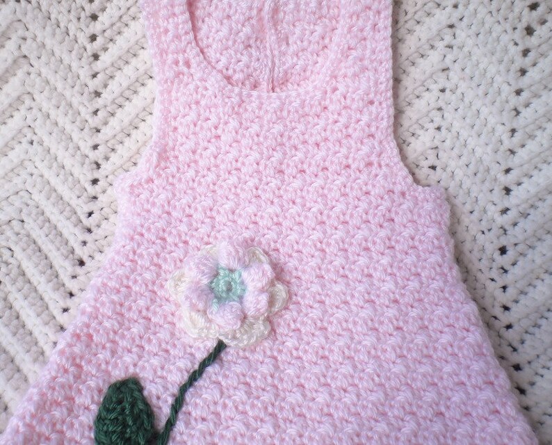 Crochet Newborn Sundress Pink w Headband Baby Girl 0 3 mo w Headband image 3