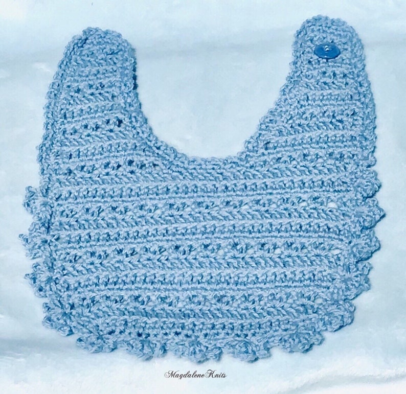 Crocheted Baby Bibs Pink Blue White Lambs Wool set of 3 image 4