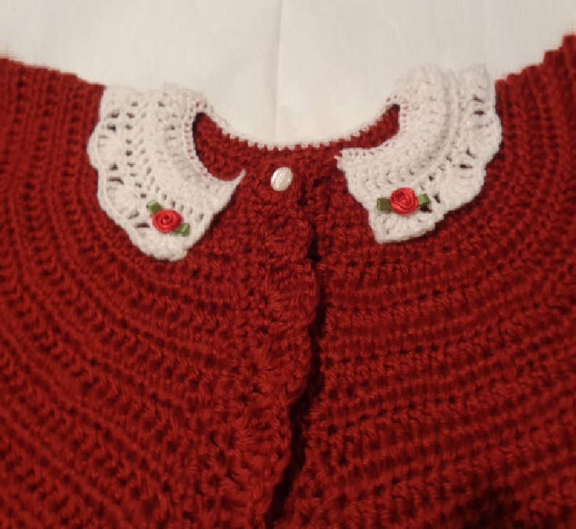 Crocheted Infant Bolero Sweater W Lace Collar Cuffs Autumn Red Etsy