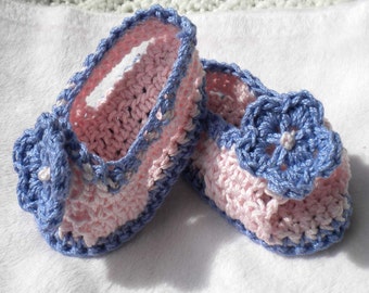 Crocheted Sandals Infant Girl Pink w Teal Trim 12 18 mo