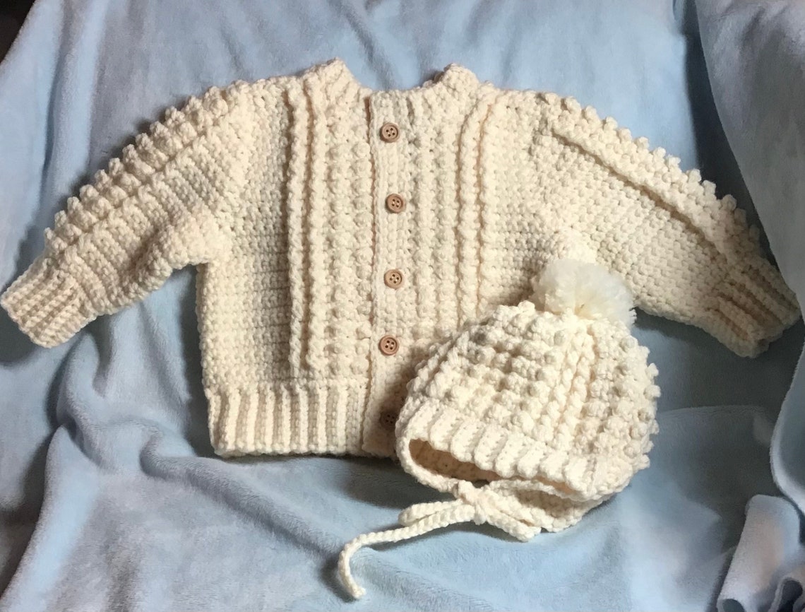 Crocheted Baby Irish Knit Sweater Hat Newborns Infants Custom Etsy