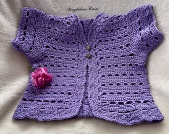 Crocheted Infant Girl Violet Sweater Cotton Yarn 6 12 mo