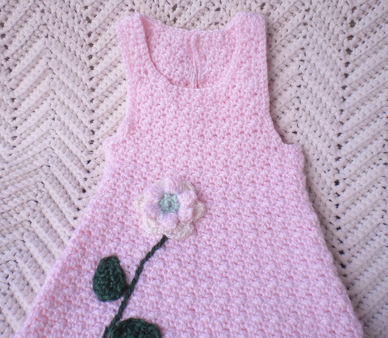 Crochet Newborn Sundress Pink w Headband Baby Girl 0 3 mo w Headband image 2