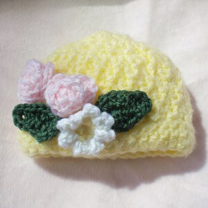 Crocheted Infant Cloche Hat Soft Yellow Crocheted Flowers image 3