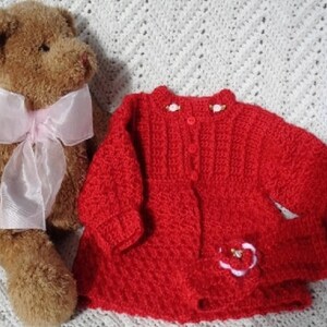 Crocheted Red Newborn Sweater Headband 0 3 mo