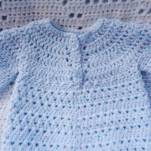 Crocheted Newborn Top Pants Set Baby Boy Sirdar Snuggly Blue Yarn image 2