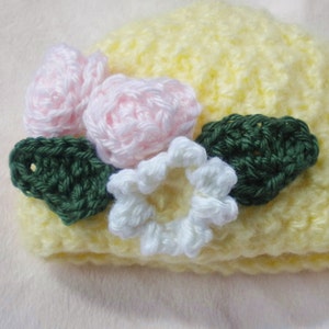 Crocheted Infant Cloche Hat Soft Yellow Crocheted Flowers image 2