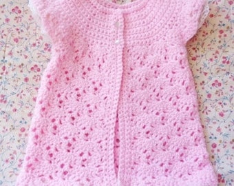 Crocheted Infant Girl Sweater Light Pink w Lace Trim 6-12 mo