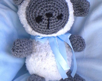 Crocheted Baby Lamb w Satin Ribbon