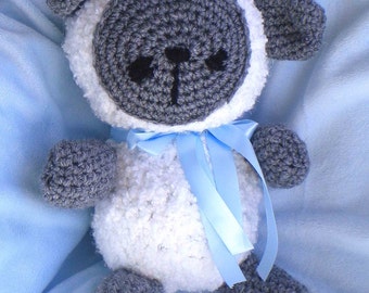 Crocheted Baby Lamb w Satin Ribbon Easter Gift